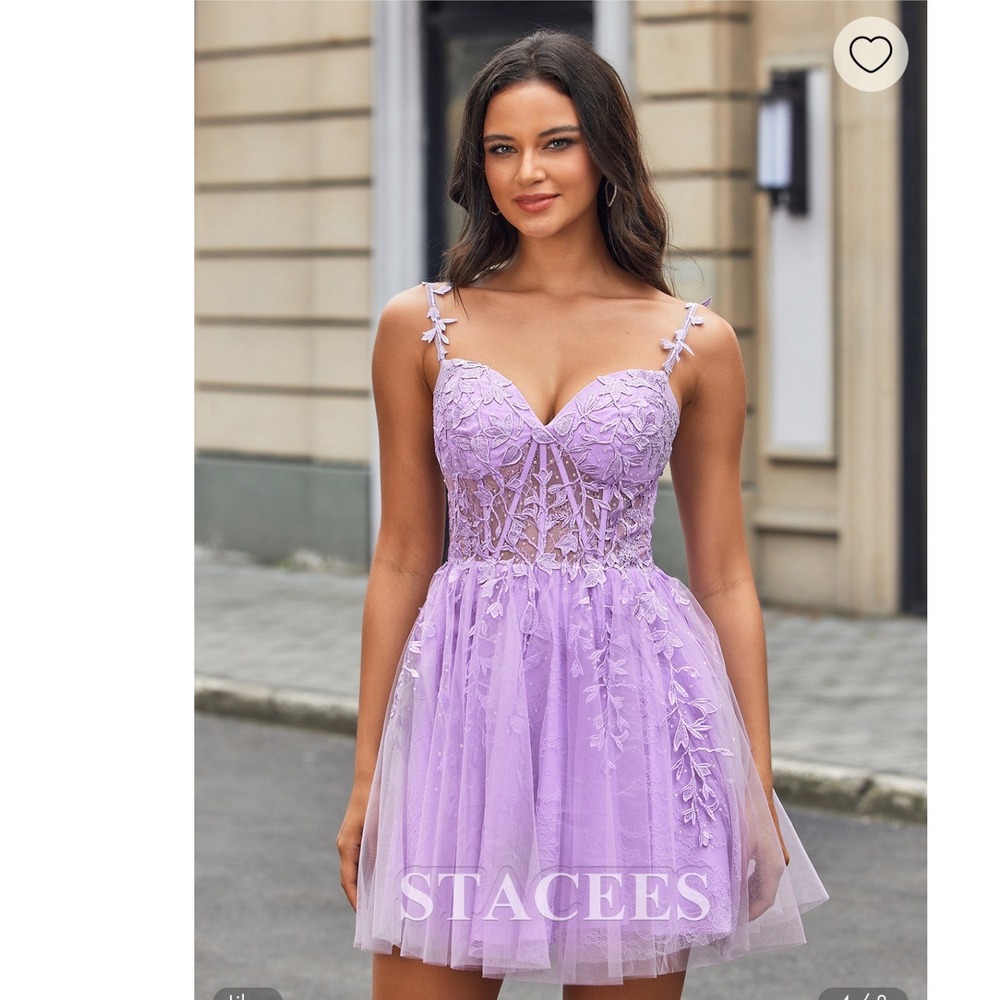 Stacees Lilac Lace Tulle Homecoming Dress Floral Corset Mini US 2